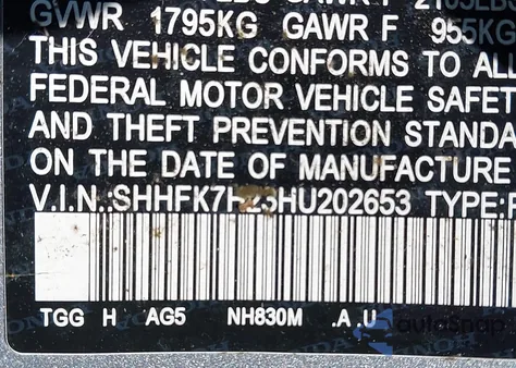 2017 Honda Civic Lx from USA, damaged, VIN SHHFK7H23HU202653